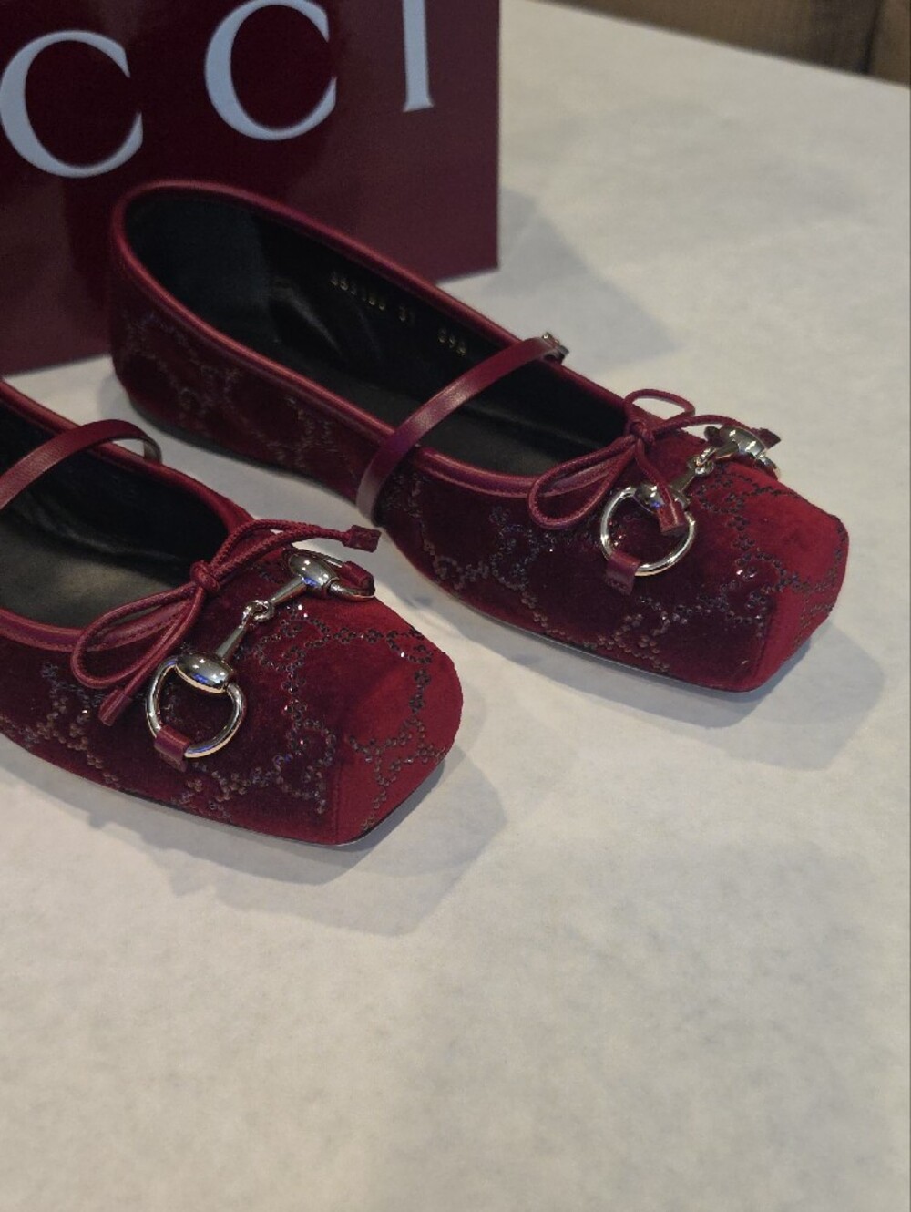 Gucci Burgundy Velvet Horsebit Mary Jane Flats - Picture 2 of 7